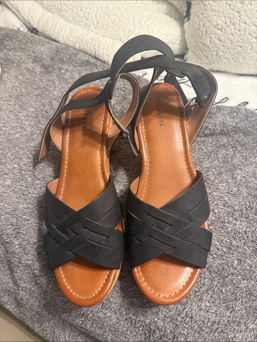 Indigo Black Crisscross Ankle-Strap Sandals